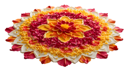A beautiful closeup of a red and yellow dahlia flower blossom in nature featuring vibrant petals and green leaves for a stunning floral garden decoration or summer bouquet