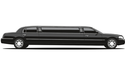 Luxury Black Limousine on White Background