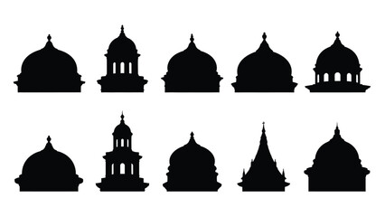 Set of black silhouettes of various domed buildings and towers white for design and architecture projects Silhouette vector on whit Background © Antu