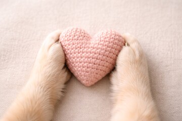 Cozy Valentine Cat Holding Heart Toy on Soft Knit Blanket, Cute Pet Love Concept with Warm Home Light, Minimal Romantic Mood for Valentine Day, Pet Care, Affection, Comfort, Lifestyle Stock Image