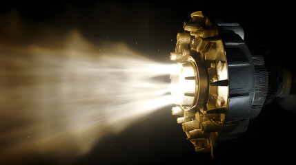 thrust. Dramatic night scene of a rocket launch, illuminated by glowing exhaust against a starry sky. STEM education sheets, lab safety posters, designed for biotech research communications.