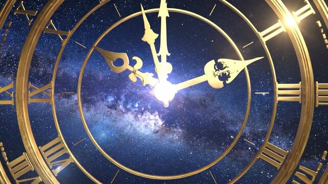 Golden Clock Against a Starry Sky - A Timeless Visual.