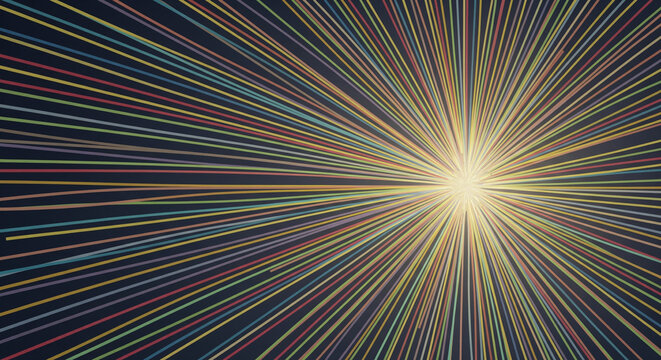 Radiant Burst of Color: A mesmerizing display of colorful, radiating lines converges at a central point, emanating a luminous glow and evoking a sense of energy and dynamism.