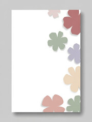Minimal floral vertical card template with soft pastel abstract flowers on white background, modern elegant design with copy space for greeting or invitation