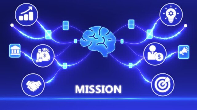 Corporate Mission Statement and Strategic Values Concept in Digital Technology Network Animation