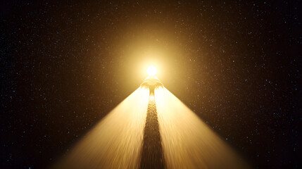 thrust. Dramatic night scene of a rocket launch, illuminated by glowing exhaust against a starry sky. STEM education sheets, lab safety posters, designed for biotech research communications.