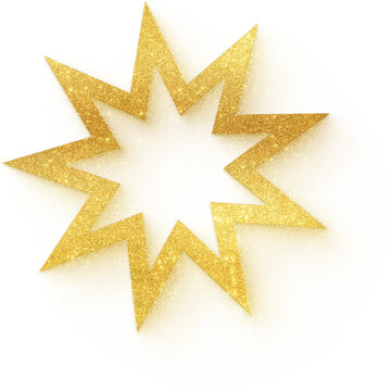 Shiny gold glitter nine pointed star outline for design