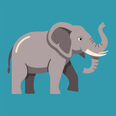 Cartoon Elephant Illustration with Raised Trunk on Teal Background.