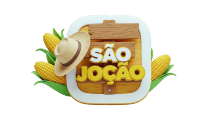 S?o Jo?o Festival 3D Illustration with Corn and Straw Hat
