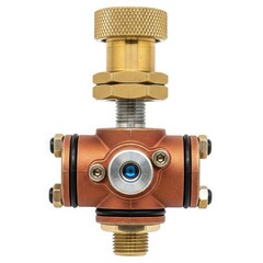 Brass valve assembly with blue indicator