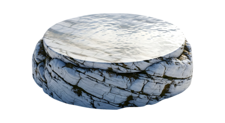 Detailed stone rendering of a round cylindrical podium on a transparent background