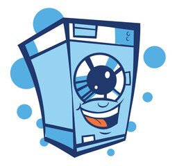 Washing Machine Cartoon Character with Happy Face. vector illustration