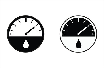 Fuel Gauge Icon Set with Full Tank Indicator Showing Different Oil and Gas Levels.