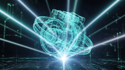 A futuristic digital rendering of a glowing blue abstract object in space