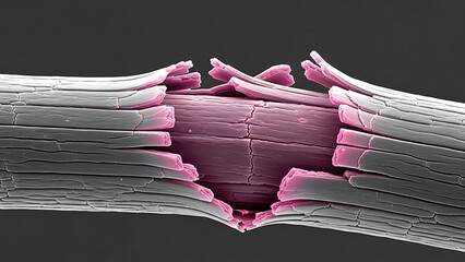 Damaged hair shaft with cracked layers