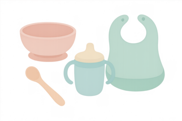 Baby feeding set including bowl spoon sippy cup bib