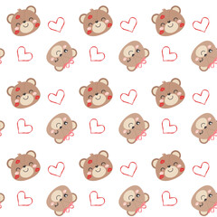 Seamless pattern of Cute couple bear face with heart concepts Happy Valentine's day, Valentine fabric or wrapping paper. Adorable character vector illustration flat design.