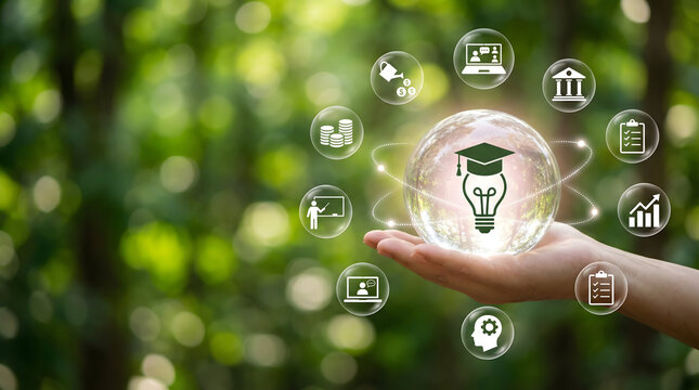 Digital Education and Knowledge Management Sphere Concept - Powered by Adobe