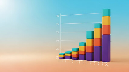 A colorful bar graph showing an upward trend on a gradient background