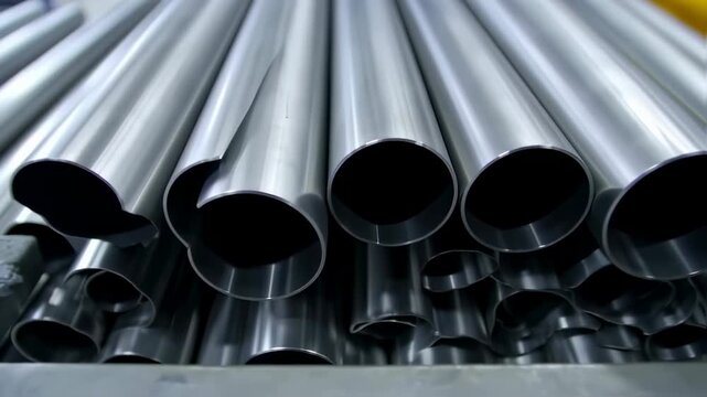 Polished metal tubes stacked