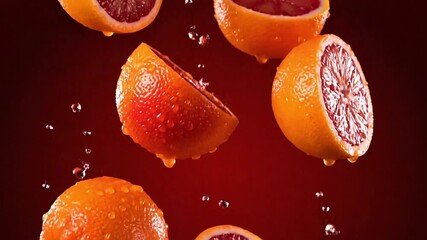 Fresh blood oranges tumbling in slow motion with intense freshness - Powered by Adobe