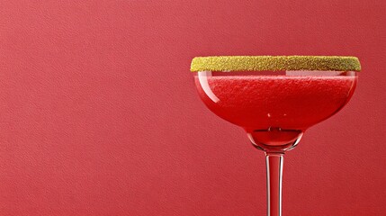 Vibrant red cocktail in a stylish glass with a golden rim, set against a smooth red background, showcasing the elegance and allure of mixology and beverage presentation