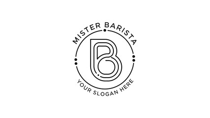 A minimalist black and white logo design featuring the letter B inside a circle with text above and below. © Muflif