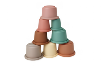 Toddler stacking cups toy on transparent background