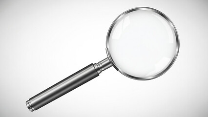 Magnifying Glass in Close-up View with Dramatic Lighting on White Background for Detective Work