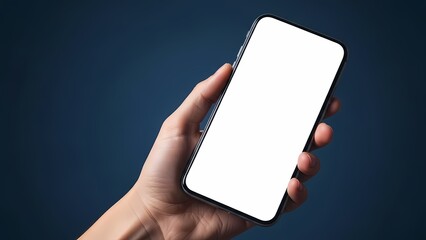 Hand firmly holds smartphone showing a blank screen then