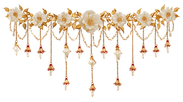 Vintage gold vector illustration of a seamless pattern featuring hanging Christmas tree decorations and heart jewelry ornaments for a luxury holiday celebration design on a white background - Powered by Adobe