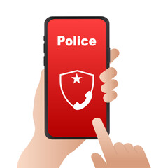 Police Emergency Call Interface for Smartphone App.Vector illustration
