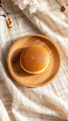 Dorayaki with Red Bean Filling on Wooden Plate