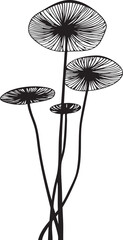tiny young forest mushroom sprout drawn as a simple black vector outline with short stem and small cap