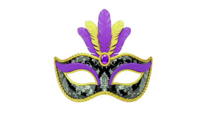 Ornate Mardi Gras Mask with Purple Feathers and Gold Trim