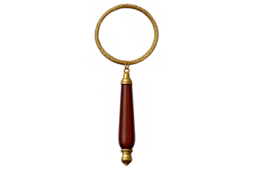 Vintage magnifying glass with golden frame and wooden handle, a tool for research, inspection, and exploring details