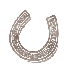 装飾模様入りの馬蹄（ホースシュー）イラスト｜幸運のシンボル