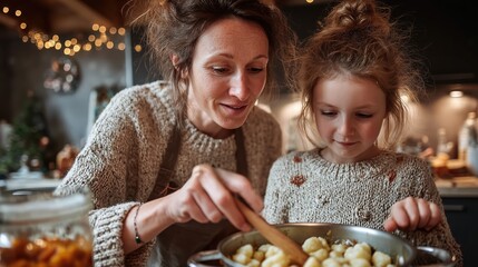 Mère et fille cuisinent ensemble des pommes de terre dans leur cuisine