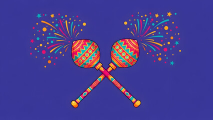 Two crossed decorated dandiya stick with festive ornament detail and floating confetti, traditional Indian dance celebration symbol expressing joy, culture and vibrant Navratri energy