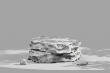 Natural Gray Rock Display Podium With Tree Shadow For Organic Product Presentation And Cosmetic Mockup