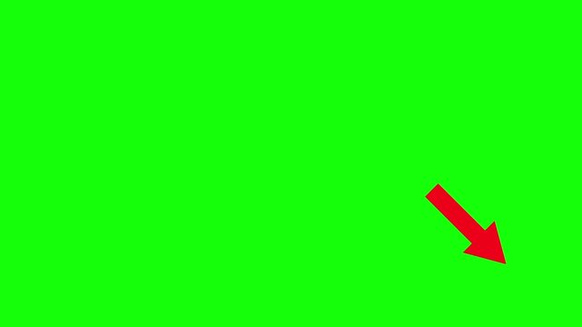 Animated red arrow on a green background. animation red arrow pointing lower right corner direction. highlight element motion video.