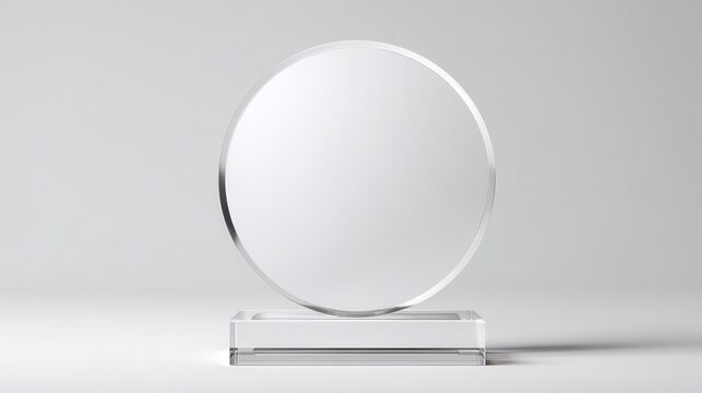Blank circular glass trophy award mockup on a white studio background