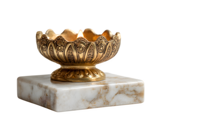 Antique bronze statuette of a woman and golden Buddha figurine, an ancient Asian religious sculpture and art ornament isolated on a plain background