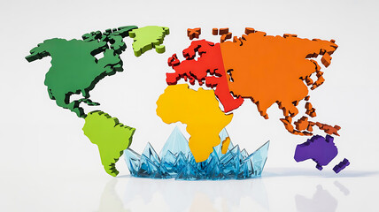 Obraz premium 3D World Map Illustration with Colorful Continents