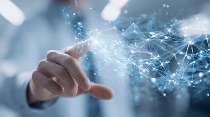 Human hand interacting with digital network connection, concept of technology and innovation