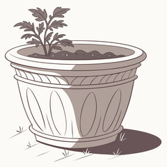 Terracotta Flower Pot Isolated on White, Garden Clay Planter