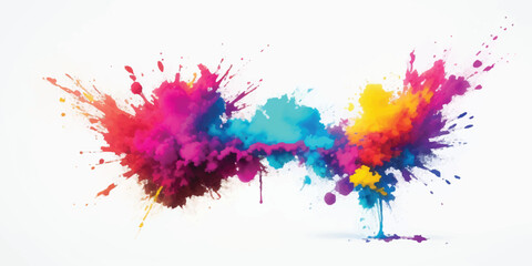 Energetic Eruption of Rainbow Colored Powder Clouds with Splatter Effects on White