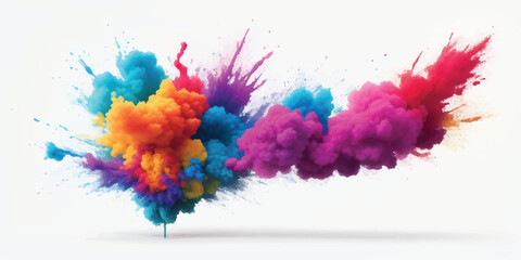 Two Distinct Vibrant Powder Plumes of Rainbow Hues Isolated on a White Background