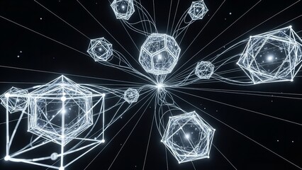 Geometric shapes with white lines against black