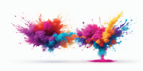 Long Horizontal Flow of Multi Colored Smoke and Pigment Clouds on White